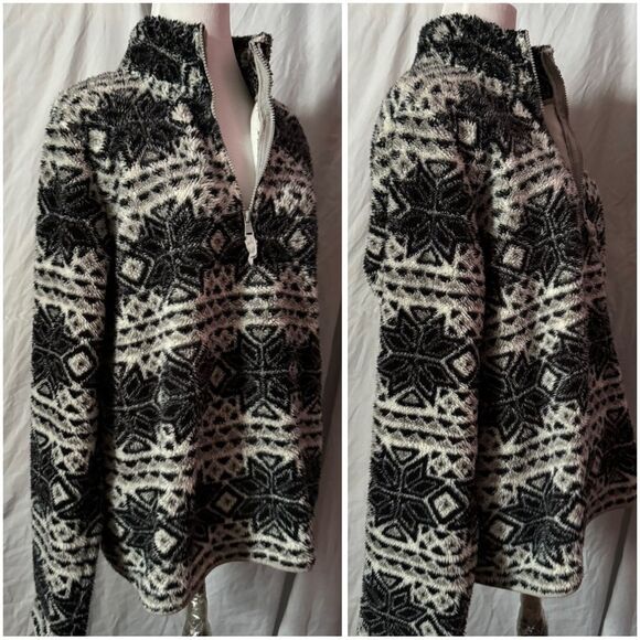 Prince & Fox, B&W Snowflake, Fleece, Half Zip Pullover - Picture 4 of 16
